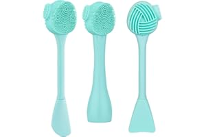 Silicone Facial Cleansing Brush 3 Pack, Beomeen 4 in 1 Handheld Face Scrubber for Deep Gentle Exfoliating, Double-Ended Face Wash Scrub Brush for Face Skincare and Massage (Green)