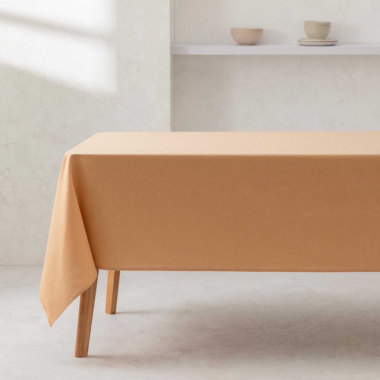 GAMUSI Smooth Tablecloth Organic Cotton Fabric Waterproof Stain Resistant Rectangular Mustard 140 x 240 cm