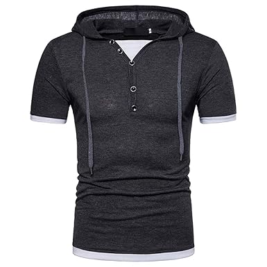 Hanomes Herren Kurzarm, Sommer Herren Mode Einfarbig Kurzarm Hoodie Einfaches Casual Sportshirt Fit Tops Basic Rundhals Knopf