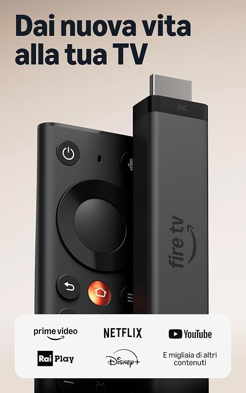 Fire TV Stick 4K (ultimo modello), streaming 4K semplice, nuovo telecomando Fire TV, tutte le tue app in un unico posto, TV in diretta gratuita, trova i contenuti più velocemente con Alexa+