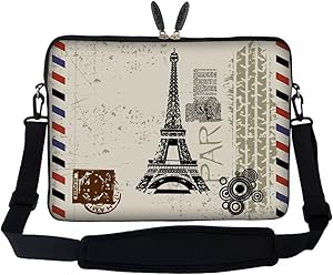 Meffort Inc 17 17.3 inch Neoprene Laptop Sleeve Bag Carrying Case with Hidden Handle and Adjustable Shoulder Strap - Paris Design