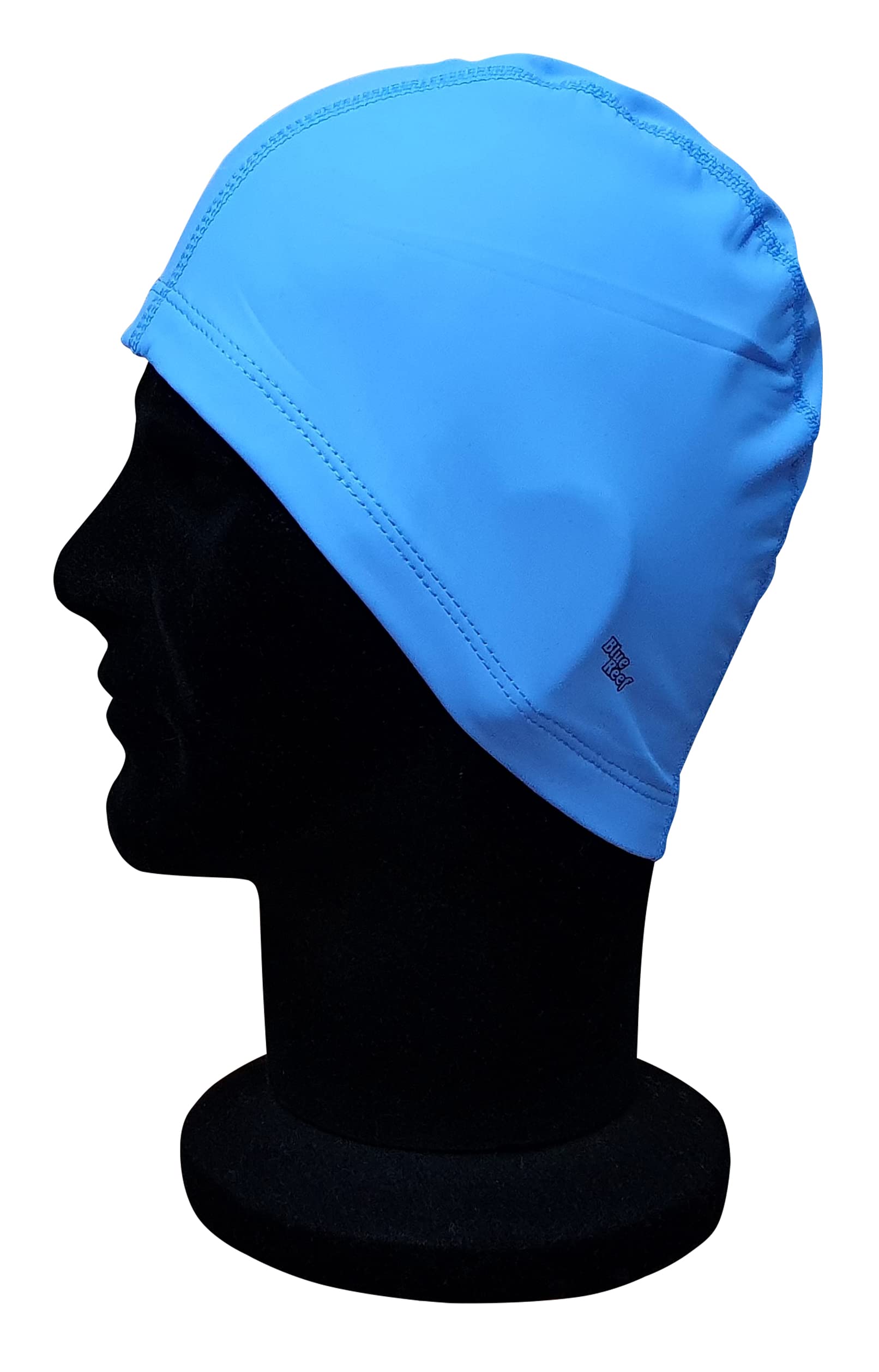 Blue Reef Elasticated Stretchy Anti Tear Easy Fit Plain Deluxe Pull On Swimming Hat Swim Cap One Size Suitable For All Ages 3+ Years (Blue)