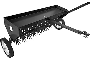 40 Inch Tow Behind Lawn Aerator, Heavy Duty Spike Aerator with Adjustable Weight Tray and Steel Tines, for Yard, Farm & Garde