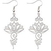 JDONL Stainless Steel Lotus Flower Dangle Earrings Bohemian Drop Earring Geometric Jewelry for Women