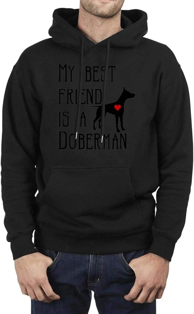 LSHXEIVNS My Best Friwnd is Doberman Dog Hoodies for Men's Hooded Sweatshirts Lightweight Hoodie