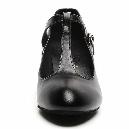 thumbnail image 2 of Bokimd Women's Latin Dance Shoes - 2.2 Inch Heel Black Leather Salsa Character Pumps 2 of 12