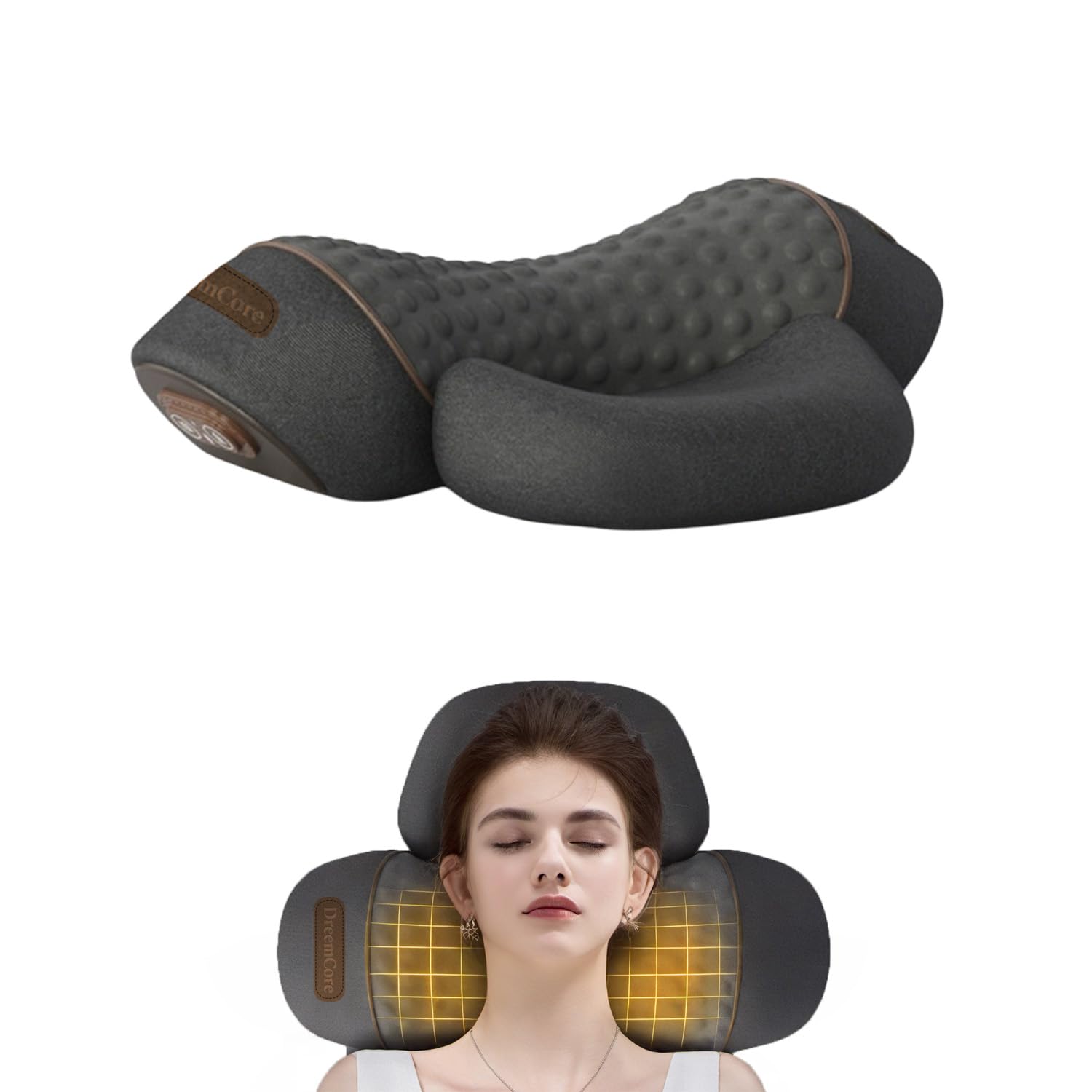 Photo 1 of **MISSING CHARGER/CABLE**DreemCore 3-in-1 Neck Massager Pillow with Heating & Traction & Vibration, 3D Ergonomic Cervical Pillow for Neck Back Shoulder Pain Relief,Dark Grey