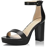 DOBOLIN Platform Heels for Women 4-Inch Ankle Strap Open Toe Sandals Wedding Party Dress Shoes Wide Feet Friendly (Runs Large, Size Down)