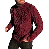 NIUBIA Men's Slim Fit Crewneck Pullover Sweater Winter Casual Chunky Cable Knit Comfort Heavy Long Sleeve Sweaters