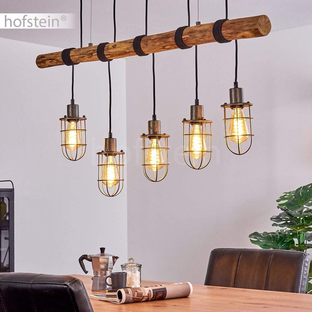 Pendelleuchte Seegaard, Hängelampe aus Metall/Holz in Schwarz/Braun, 5