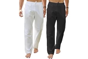 RPOVIG Men's Linen Pants 2 Piece Casual Beach Yoga Wedding Suit Pajama Dress Pant Loose Fit Summer Clothes