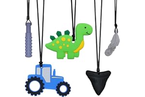 KONGNAI Chew Necklace for Sensory Kids, 5 Pack Chewy Necklaces for Boys and Girls with Autism ADHD SPD and PICA,Fidget Necklaces for Adults, Chewable Silicone Pendants for Reducing Fidget