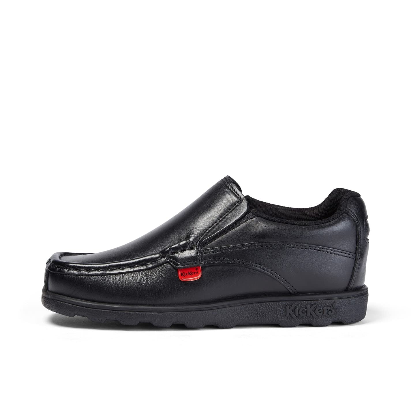 Kickers Boy's Fragma Slip On Moc Toe Comfortable Leather Shoes | Smart Everyday School Look | Easy Slip-On Style, Cushioned for All-Day Wear, Black, 2 UK Child