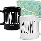 Palasarkaaa Promoted to Aunt & Uncle EST 2026 Mugs Set, First Christmas Gifts for Aunt & Uncle, Pregnancy Announcement Gifts, First Time Baby Reveal Publicity Mugs Gift 11oz (Blanc and White)
