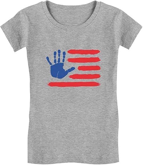 Amazon 7月4日ハンドプリントアメリカ国旗usaガールズフィットキッズtシャツ グレー 9 10 Tシャツ カットソー 通販