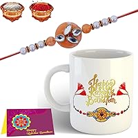 Tonkwalas Mug Rakhi Gift for Brother Combo Pack (Designer Rakhi, Printed Coffee Mug, Rakshabandhan Roli Chawal)