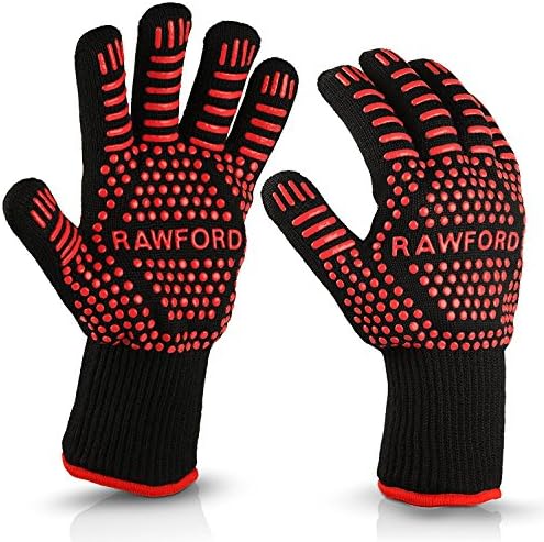 Gloves Heat Resistant, Fanglun 1313 Can resist 572℉ Microwave BBQ Oven High Temperature Resistance Silicone Non-slip Wear Resistant Retardant Fire Insulation Industrial 14Inch (Red)