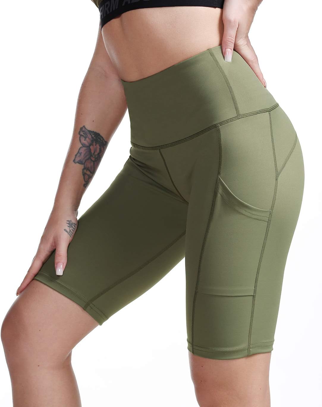 High Waisted Yoga Shorts with Pockets for Women Workout Running Biker Shorts
