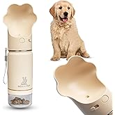 Dog Portable Water Bottle Stainless Steel 10 oz with Food Container - Pet Water Bottle - Cream Portable Dog Water Dispenser with Bowl and Container
