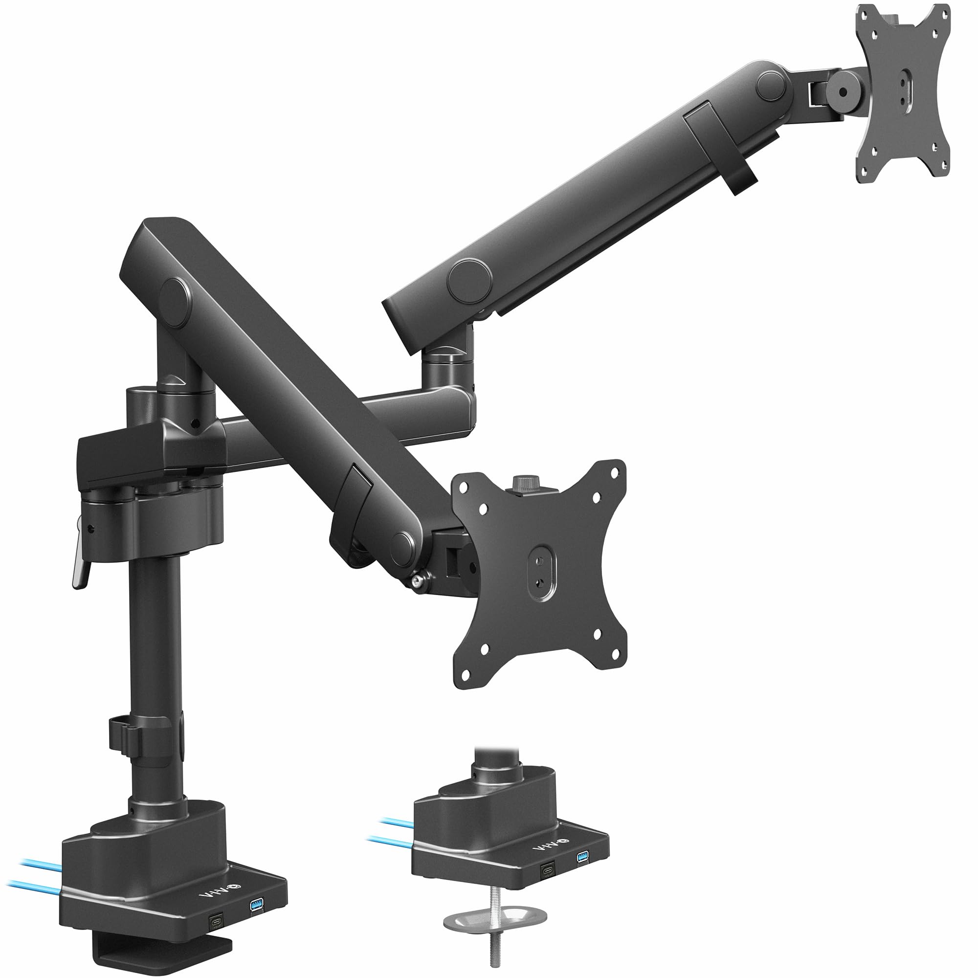 VIVO Soporte de escritorio para monitor dual de movimiento completo de aluminio premium con brazo de motor de elevación, extensión de poste y puertos USB, se adapta a pantallas ultraanchas de hasta 40 pulgadas, STAND-V102BDU