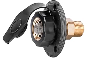 Veepeak RV City Water Inlet with Check Valve, 3/4'' NH Female to 1/2'' NPT Male Connector, 3-inch Flange with Dust Plug for RV Camper Motorhome Trailer Marine Freshwater Connection