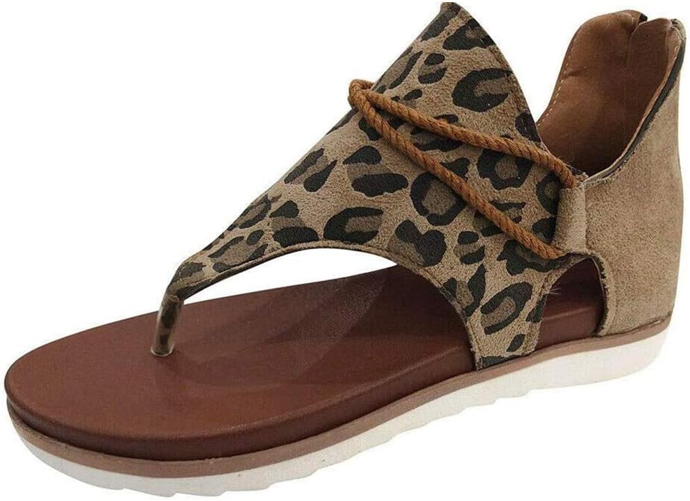 AMEOYYN Women Gladiator Sandals Shoes,Women Leopard Print Sandals Clip Toe Slippers Strap Rope Cross Flip Flop Shoes