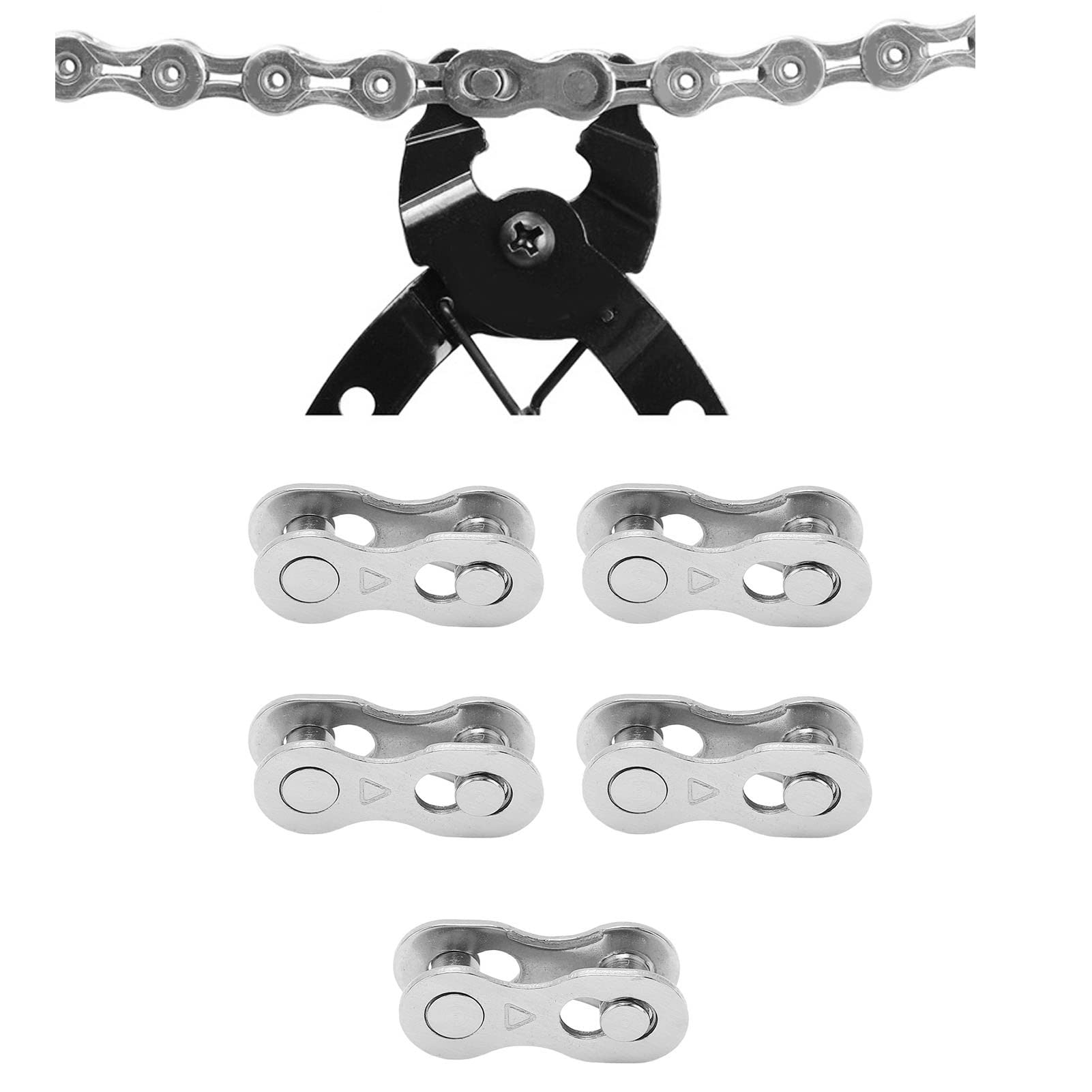 Hapivida 5 Pairs Bicycle Missing Link, Reusable Silver Steel Bike Chain Link Connector Quick Release Chain Master Link for 6, 7, 8, 9, 10,11,12 Speed Chain(6/7/8 Speed)