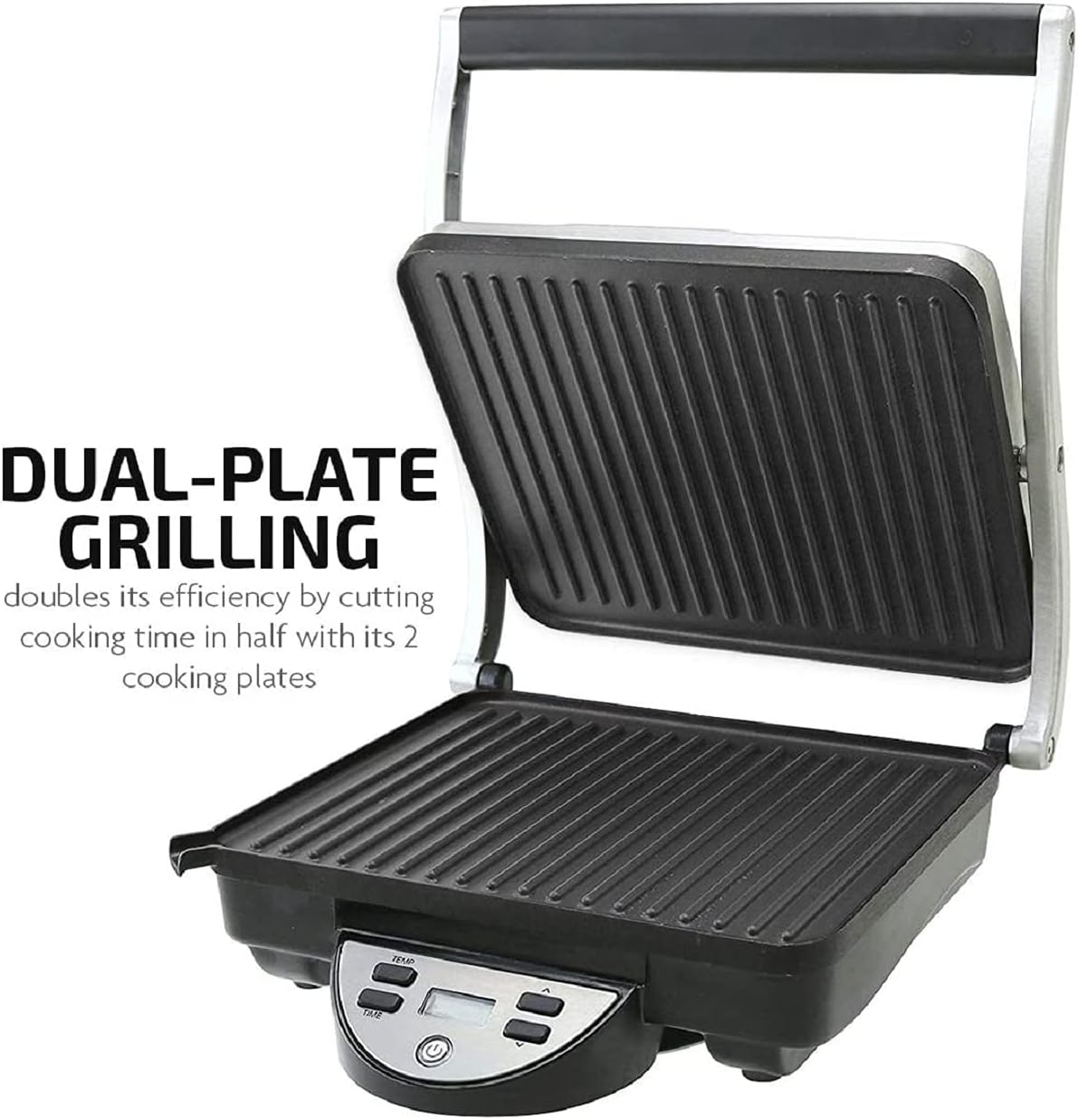 Ovente 4 Slice Electric Indoor Panini Press Grill with Non-Stick Double Flat Cast Iron Cooking Plates & Removable Drip Tray, Countertop Stainless Steel Sandwich Maker Bread Toaster, Silver GP1000BR: Kitchen & Dining