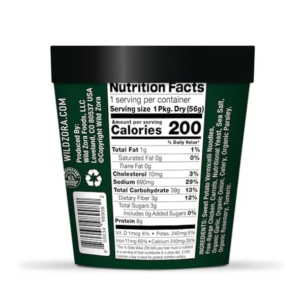 WILD ZORA CHICKEN NOODLE SOUP CUP, 4 PACK, PALEO, AIP FRIENDLY, GLUTEN-FREE, GRAIN-FREE VERMICELLI GLASS NOODLES, INSTANT RAMEN STYLE WITH REAL MEAT AND SWEET POTATOES, UMAMI FLAVOR, MADE IN USA