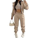 Akmipoem Sweatsuits for Women Set 3 Piece Outfits Zip Up Hoodie Sweatshirt Crop Tank Top Jogger Sweatpants Tracksuit