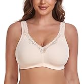 Women's Wireless Plus Size Lace Bra Full Coverage Unlined Minimizer Bra Comfort Cotton