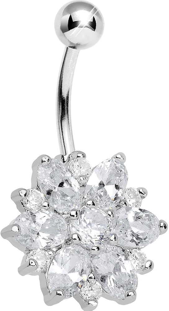 Body Candy Stainless Steel Clear Sunburst Flower Belly Ring