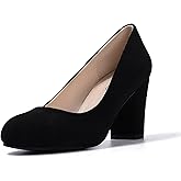 IDIFU Women's Sherry Dress Low Block Chunky Heels Pumps Closed Round Toe Shoes for Wedding Office Evening