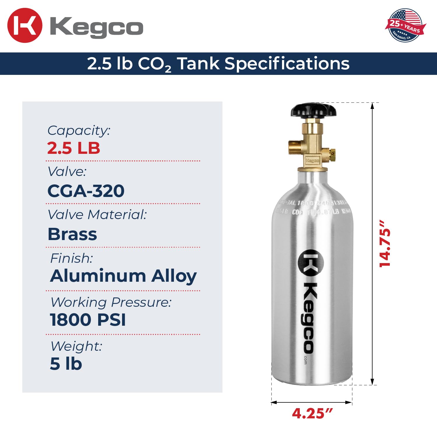 Kegco 2.5 lb. Aluminum Tank Co2 Cylinder