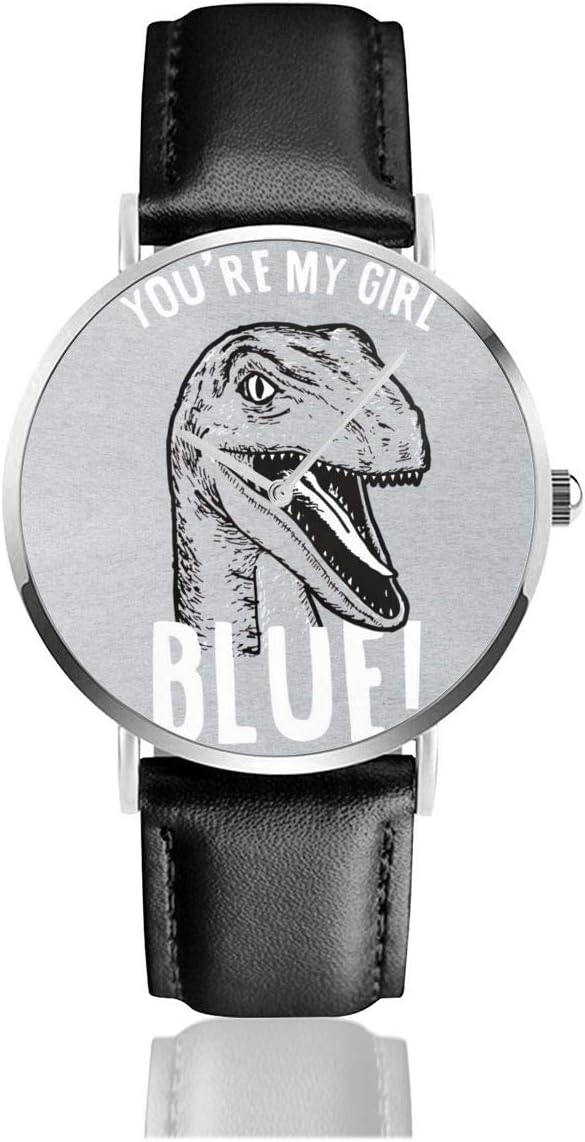 Unisex Business Casual Youre My Girl Blue Jurassic World Watches Quartz Leather Watch with Black Leather Band for Men Women Young Collection Gift