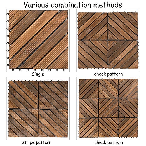 Giantex 11 PCS 12" x 12" Floor Tiles, Interlocking Wood Deck Tiles, Patio Pavers, Indoor and Outdoor Flooring Decking Tiles, Diagonal Pattern, Brown (1) - Thumbnail 6
