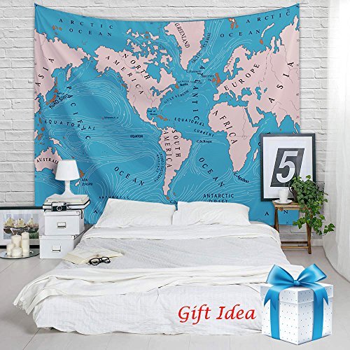 Ocean Current Tapestry - Educational World Map Wall Hanging College Dorm Room Decoration Multipurpose Cloth as Home Decor, Picnic Mat, Beach Towel, Backdrop, 80 by 60 inches
