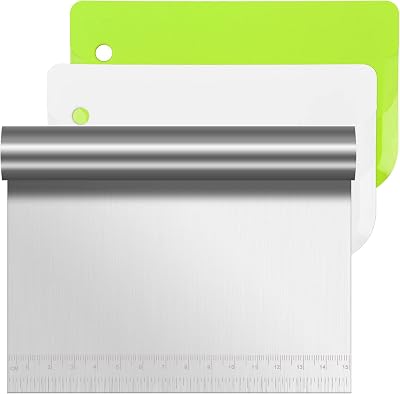 Vicloon 3 Pc Stainless Steel Dough Scraper Cutter Set with Measuring Scale