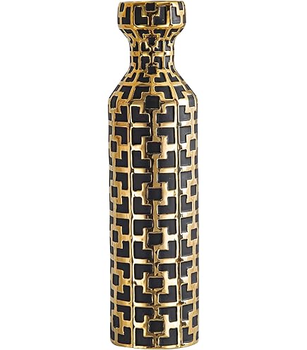 Jarrón De Cerámica Dorado Alexandra House Living – Medidas 14x15x36 Cm, Decorativo, Ideal Para Centro De Mesa