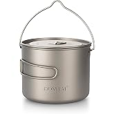 COMTAI 1100ml Titanium Camping Pot with Lid &amp; Bail Handle, Lightweight Backpacking Cookware for Outdoor Hiking Cooking, Ultralight Titanium Cook Pot for Campfire Use