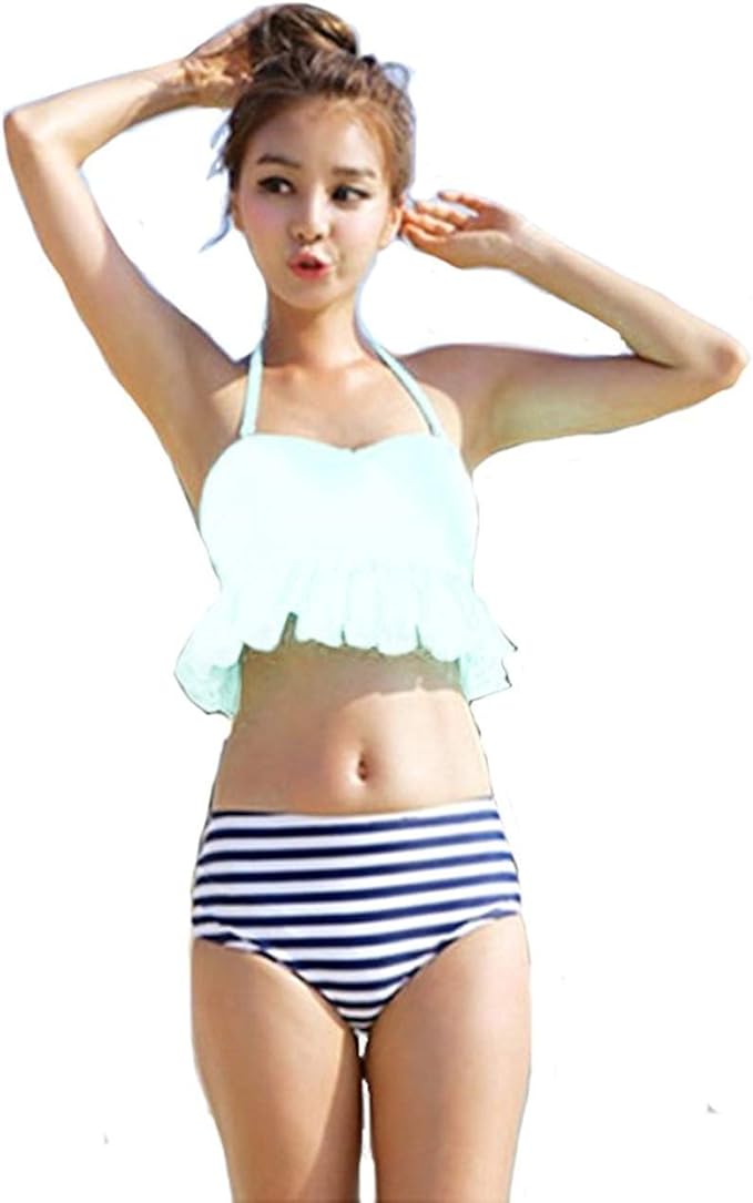 Amazon レディース水着 ビスチェ ビキニ フリル ボーダー ビキニ セパレーツ 通販