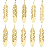 PH PandaHall 10pcs 18k Real Gold Plated Feather Charms, 1.3 inch Long Golden Feather Pendants Brass Feather Dangle Charms Keychain Charm for DIY Earring Necklace Bookmark Jewellery Making