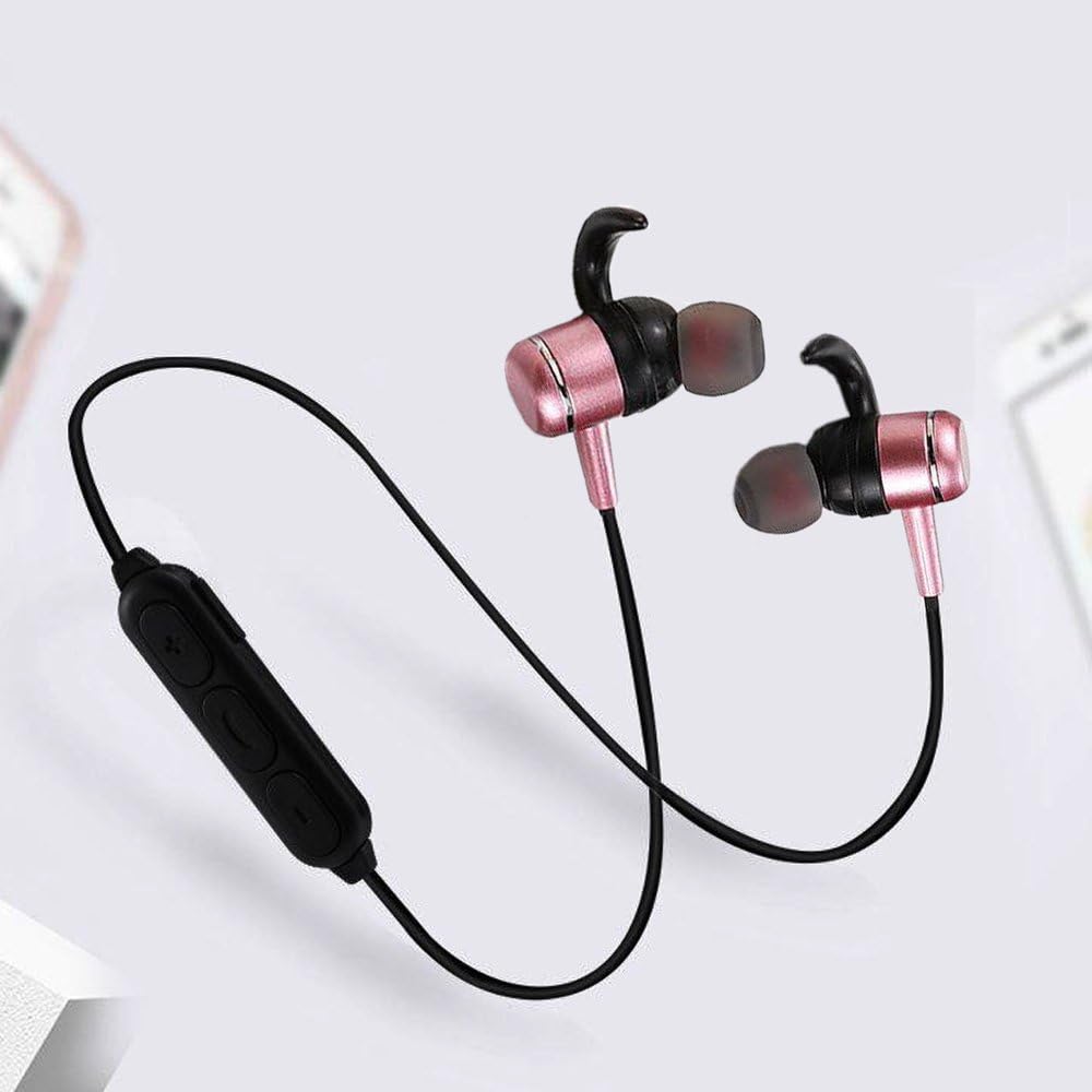 Wireless Bluetooth Headset Neckband Headphones Stereo Noise Cancelling Microphone Earbuds with USB Data Cord In One for Cell Phones Ios Android PC TV Best Music Earphones (PINK)