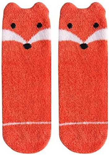 Vive Bears Casual Slipper Socks,Womens Soft Plush Warm Orange Fox Design Anti-slip Home Socks 1 Pair