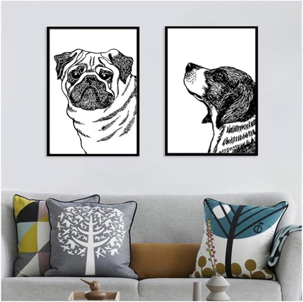 arteWOODS Animal Blanco y Negro Lindo Perro Lona Pug Perro Decorativo