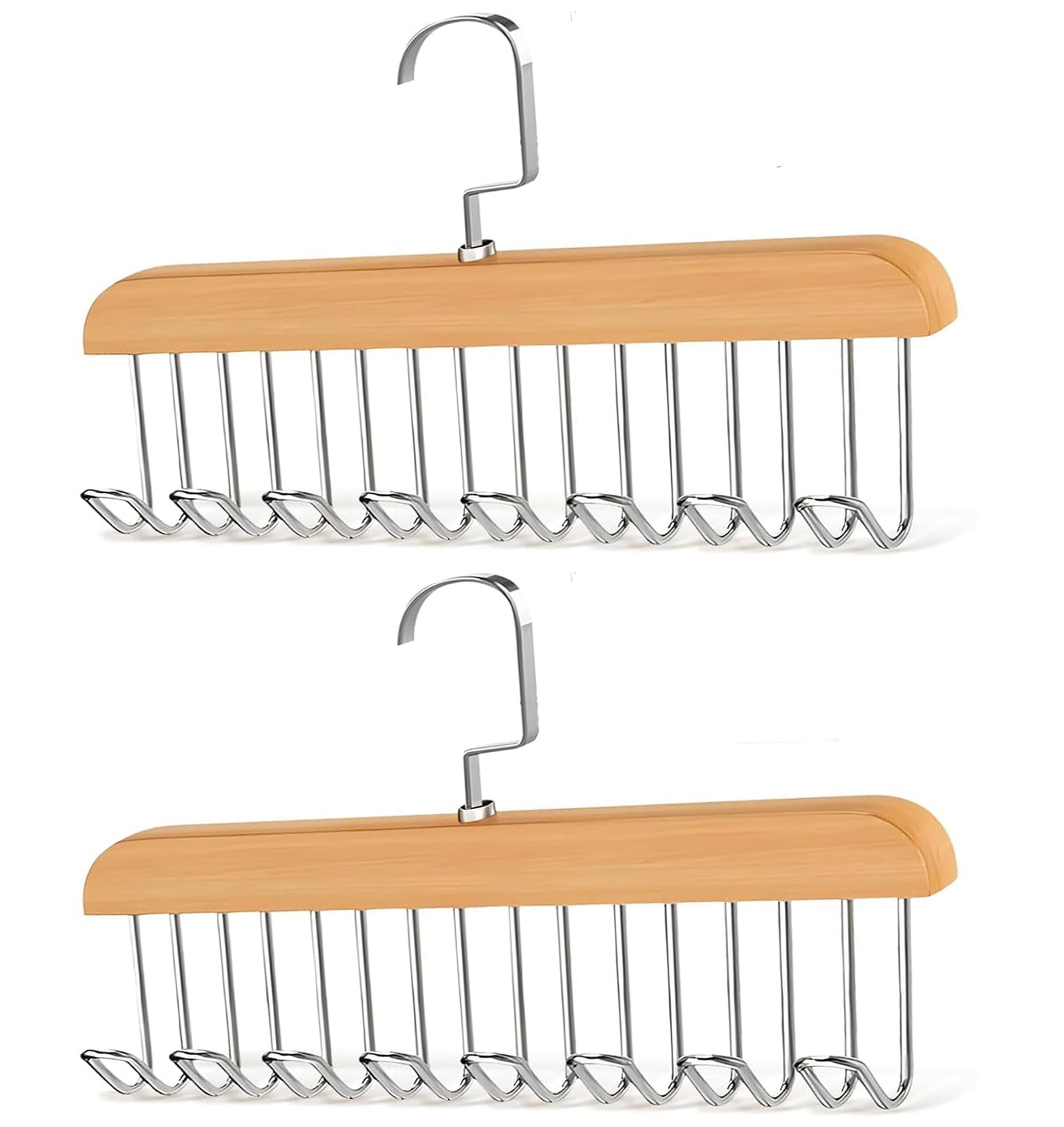 BOBOZHONG Wooden Belt Hanger for Closet, 2 Pack with 8 Hooks, Anti Slip, Polished Brown Finish