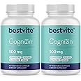 BESTVITE Cognizin 500mg (120 Vegetarian Capsules) (60x2) - Clinically Studied Premium Choline Nootropic - No Stearates - Vegan - Non GMO - Gluten Free - Brain Supplements for Memory and Focus