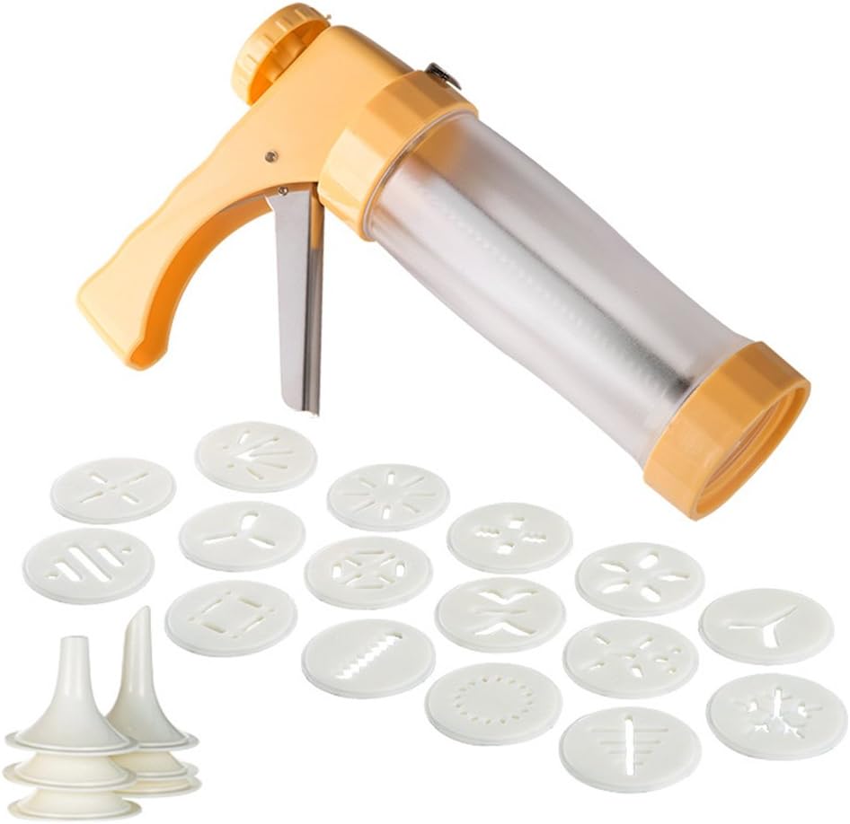 LaceDaisy Cookie Maker Press Gun Kit - Multifunctional Comfort Grip Cookie Press Pump DIY Decorating Gun Food Grade Plastic Biscuit Maker Cake Decorating Set with 16 Discs and 6 Icing Tips