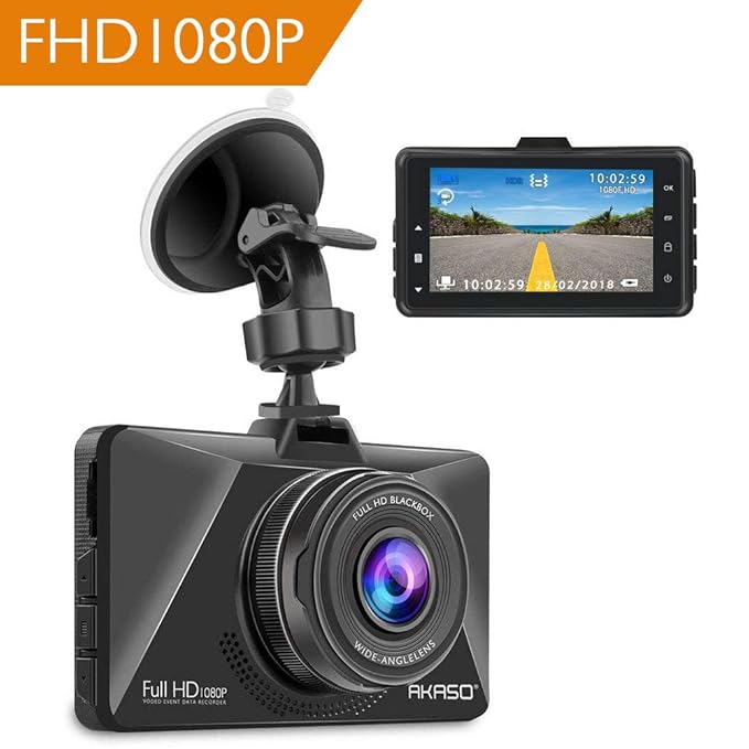 AKASO Dashcam Full HD 1080P Autokamera mit 3 Zoll LCD Bildshirm, 170° Weitwinkelobjektiv Nachtsicht Dash Cam mit G-Sensor, Be