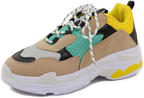 Amazon スニーカー ダッドスニーカー 厚底 レースアップ レディース グリーンイエロー Ll ノーブランド品 スニーカー